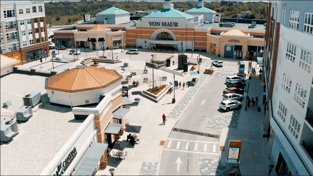 Drone picture of The Corners looking at Von Maur