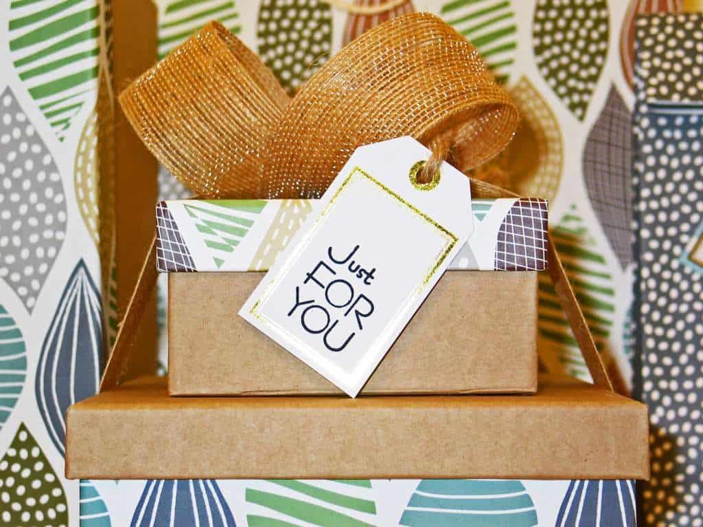 Gift Wrapped Boxes with Tag saying Just For You